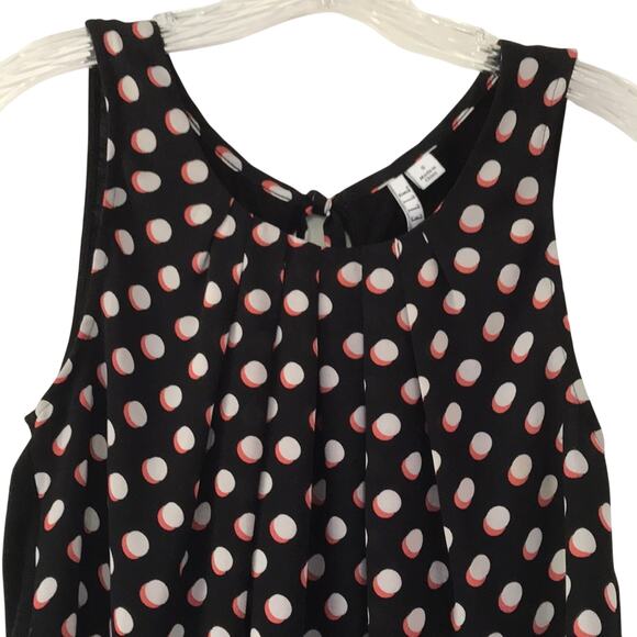 ELLE Flowy Polka Dot Sleeveless Blouse Shell Top Black White Pink Size Small - Picture 3 of 8